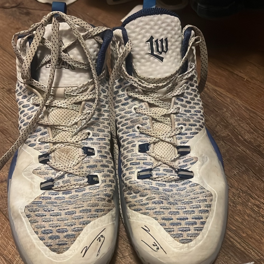 Blue and White PEAK Basketball Shoes